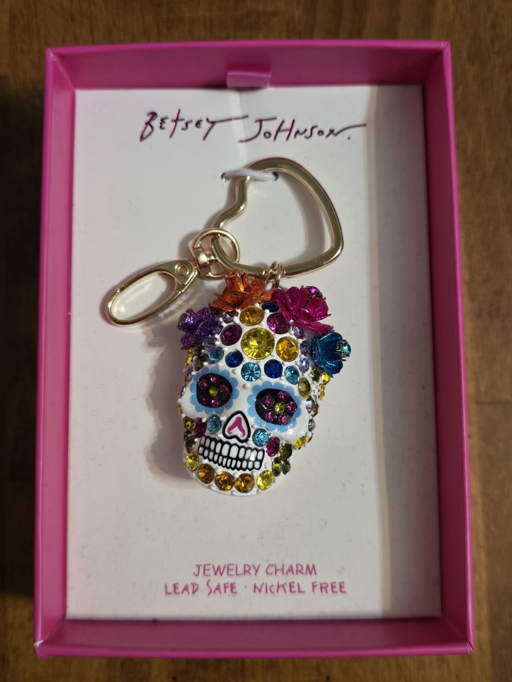 Betsey Johnson Multicolor Sugar Skull Keychain Charm